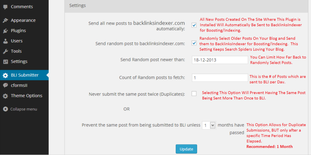 BLI submitter plugin settings